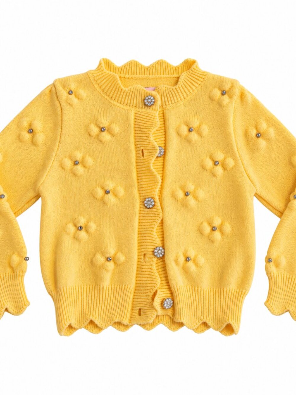 Alex Vinash Pale Yellow Raised Floral Pearl Button Cardigan - Small - New